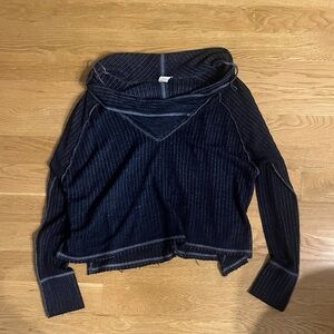 Navy waffle knit off the shoulder light sweater